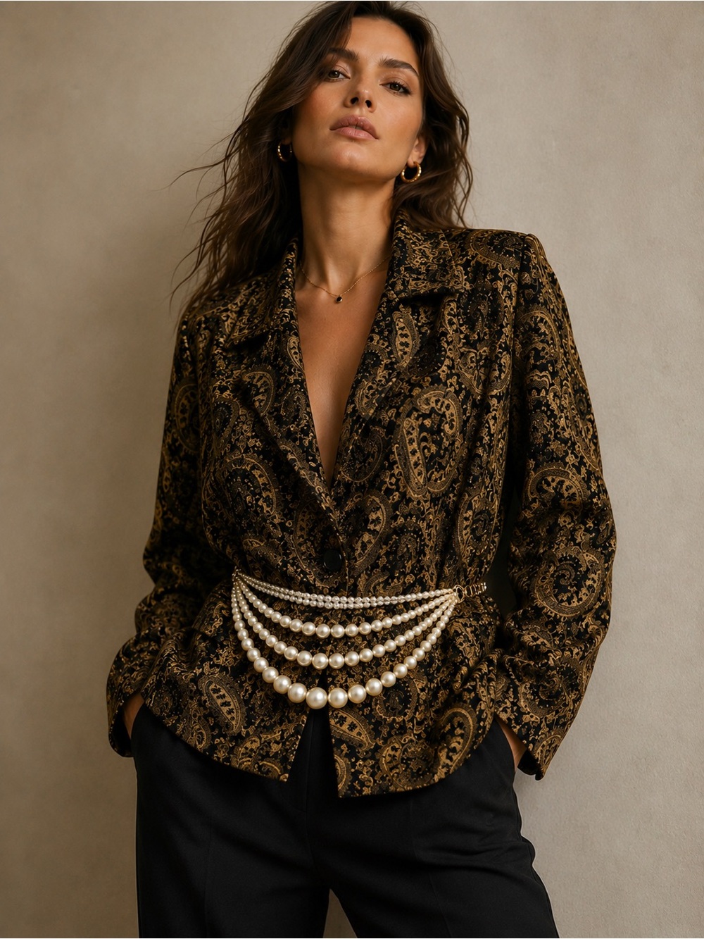 Kasper Black & Gold Paisley Jacquard Blazer Jacket